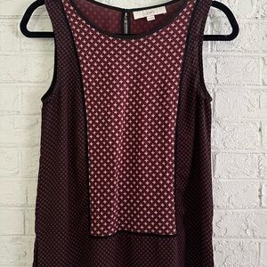 LOFT Burgundy and Navy Blue Star Patterned Top
